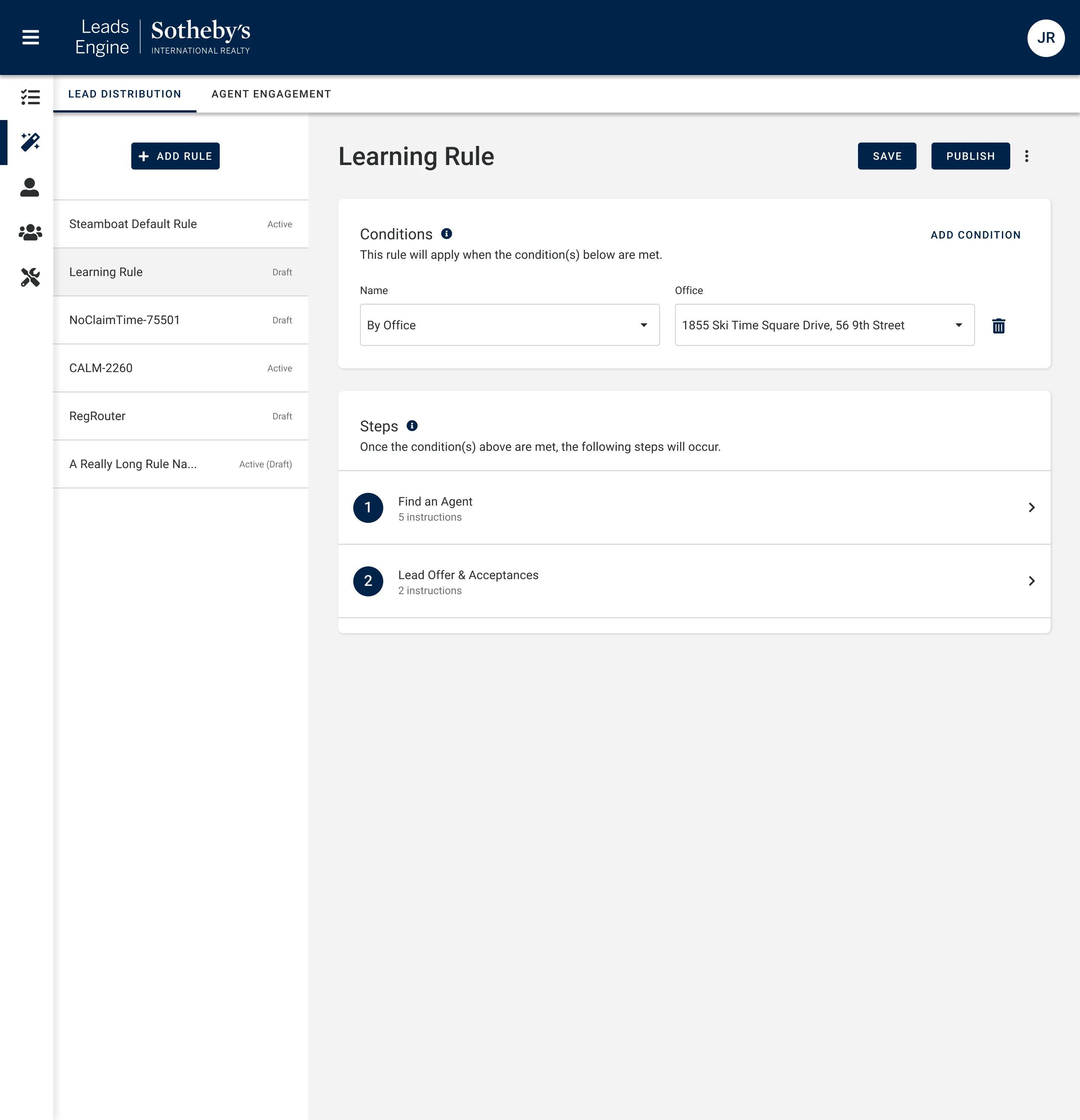 The rule builder for routing leads automatically based on chosen criteria.